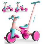 Bautia 5 in 1 Kids Tricycles for 1-4 Year Old, Toddler Balance Bike for Boys Girls Gift Present, Baby Trike with Parent Handle and Removable Pedals for 12 Months+ (No Parent Steering Version)