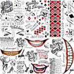 COKTAK 6 Sheets Joker Tattoos Halloween Makeup Kit Cosplay Costume, Clown HQ Joker Face Tattoos Stickers, Fake Joker Hand Temporary Tattoos Halloween Costume Decals, Bulk Prisoner Gothic Tattoos Set