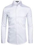 PARKLEES Mens Solid Twill Classic Fit Shirt Business Slim Fit Long Sleeve Dress Shirt with Pocket White L