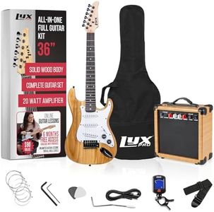 LyxPro 36 Inch Electric Guitar and Kit for Kids with 3/4 Size Beginner’s Guitar, Amp, Six Strings, Two Picks, Shoulder Strap, Digital Clip On Tuner, Guitar Cable and Soft Case Gig Bag -Natural