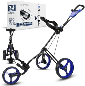 SereneLife 3 Wheel Golf Push Cart – Ultra Lightweight, Small Folding Size, New-Version Scorecard Holder – Golf Accessories for Men, Golf Cart, Wagons Carts Foldable
