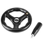 1PC 12 * 125mm Control Hand Wheels, 150mm Hand Wheels, Black Round 3 Spoke Hand Wheel with Revolving Handle Milling Hand Wheel for Milling Machine Industrial Lathe