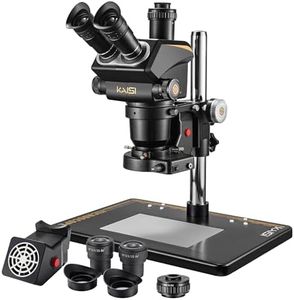 KAISI S6 Trinocular Stereo Microscope, 6.8X-68X Zoom with WF10x23 Wide Field Eyepieces, 144 LED Ring Light & Fume Extractor, 14.9" Heat-Resistant Mat for PCB Soldering Electronics Repair