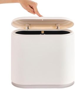 Baosia White Slim Rectangular Plastic Trash Can with Press Type Lid,12 Liter / 3.2 Gallon Narrow Trash Bin with Pop-up Lid for Toilet,Bedroom,Bathroom,Office,Kitchen,Powder Room