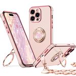 XYZ for iPhone 15 Pro Max Case with Stand, Phone Case with Double Ring Kickstand, Women Girls Bling Luxury Protective Case Heart for iPhone 15 Pro Max, Pink