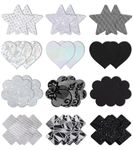 ModoSlim Pasties Nipple Covers Rave Accessories - Women Nipple Stickers Disposable Glitter Bling Lace Nipple Pasty Packs Cross Heart Star Flower Black and Silver 12 Packs
