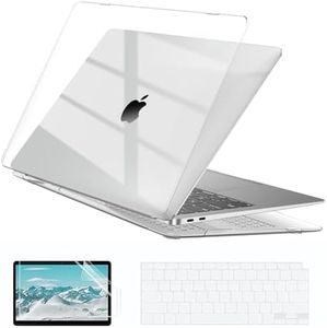 EooCoo Hard Case Compatible with MacBook Air 13 inch M1 Chip 2021-2018 with Retina Display, Air 13.3 inch Plastic Protective Case + Transparant Keyboard Cover + Screen Protector, Crystal Clear