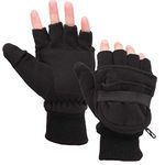 Zeltauto Men’s Thinsulate Gloves Convertible Fingerless Mitten Flap Cover Multipurpose (Black)