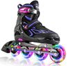 2PM SPORTS Vinal Girls Adjustable Inline Skates with Light up Wheels Beginner Skates Fun Illuminating Roller Skates for Kids Boys and Women Adults - Violet Medium(4-7 US)
