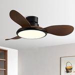Moddeny Modern 36 Inch Ceiling Fan with Lights 3-Blade Low Profile Ceiling Fan with Light Black Imitation Wood Ceiling Fan Light Smart Dimmable Bedroom Ceiling Fan with Remote