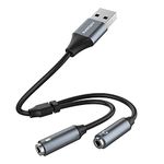 USB Headset Adapter,ANDAPA USB Audio Adapter Stereo External Sound Card with 3.5mm Headphone and Microphone Jack for Windows Mac Linux PC Laptops Desktops PS5