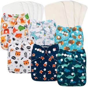 babygoal Reusable Cloth Diapers for Baby Boys, One Size Adjustable Washable Pocket Nappy Covers 6 Pack+ 6pcs Microfiber Inserts+4pcs Bamboo Inserts 6FB12