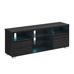 VASAGLE TV Stand Cabinet with LED Lights, Modern TV Unit for TVs up to 70 Inch, with Open Glass Shelves, 2 Cabinets with Doors, 160 cm TV Entertainment Unit for Living Room Bedroom, Black LTV332T21