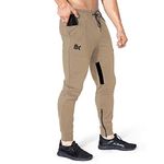 BROKIG Men Stripe Gym Joggers Pants, Causal Tapered Workout Sweatpants Jogging Sweat Track Pants with Zipper Pocket (Beige, Medium)