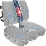 FORTEM Chair Cushion, Seat Cushion for Office Chair, Lumbar Support Pillow for Chair, Car Seat Cushion, Back Support Memory Foam Pillow Washable Cover (Grey, Mesh)