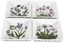 Portmeirion Botanic Garden 3" Square Mini Dipping Dishes - Set of 4 | Assorted Floral Motifs | Fine Porcelain | Chip Resistant Glaze | Dishwasher, Microwave, Freezer, Oven Safe