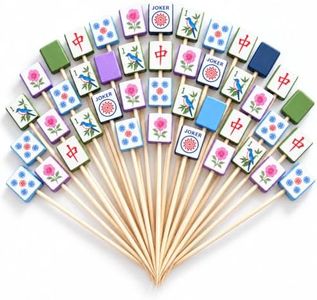 100Pcs Mahjong Cocktail Picks, Bamboo Picks for Mahjong Party Supplies | Assorted American Mahjong designs with 5.3 in bamboo sticks for appetizers, drinks, game nights & mahjong-themed parties.