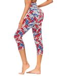 GAYHAY High Waisted Capri Leggings for Women - Soft Slim Yoga Pants with Pockets for Running Cycling Workout, B-usa Flag, Small-Medium