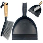 Dustpan and Brush Set with Bamboo Handle - Portable Brush and Dustpan Set with Rubber Lip – Dustpan & Brush Sets Perfect for Cleaning Kitchen, Office, Bathroom, Living Room, Garage, etc