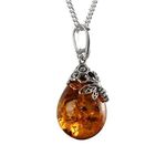 Sterling Silver Natural Honey AMBER & BEE Pendant & Optional Necklace