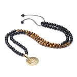 COAI Tree of Life Pendant Tiger Eye Necklace Black Obsidian Necklace 108 Beads Mala Necklace