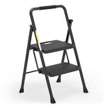 HBTower 2 Step Stool for Adults, Folding Step Ladder with Wide Anti-Slip Pedal, Sturdy Steel Ladder Convenient Handgrip, 500lbs Portable, Black