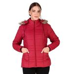 Barstow Women's Puffer Regular Fit Bomber Jacket for Winter Wear | Hood Collar | Full Sleeve | Zipper | Casual Jacket for Woman & Girl | Western Stylish Jacket for Women (L, Maroon)