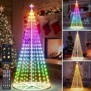 7.5FT Smart Christmas Cone Tree,LED Outdoor Christmas Tree with Music Sync, Remote & APP Control, Million Colors DIY Artificial Cone Trees Christmas Decor for Indoor Outdoor