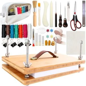 UvasDulces Bamboo Book Binding Kit for Beginners – 7-Color Thread, Needles, Awl, Scoring Folder, Book Cloth & Storage Bag – DIY Scrapbook, Journal & Book Repair Supplies (11.8x7.7 inches)