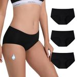 INNERSY Black Period Pants for Women Midi Menstrual Knickers Leak Proof Hipster Panties Pack of 3 (10, 3 Dark Black)