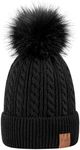 Alepo Womens Winter Beanie Hat, Warm Fleece Lined Knitted Soft Ski Cuff Cap with Pom Pom(Black)