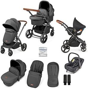 Ickle Bubba Stomp Urban 3-in-1 Travel System & Astral Car Seat – Birth to 22kgs (approx. 4 Years), Lightweight City Pram, Carrycot & Seat Unit, Compact Fold, UPF 50+ Hood & Accessories (Charcoal Grey)