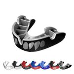 OPRO Silver Level Silver Jawz Adult and Kids Sports Mouthguard with Case, Gum Shield Featuring Revolutionary Fitting Technology for Hockey, Rugby, Boxing and Combat Sports (Black/Silver, Adult)