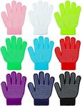 Cooraby 9 Pairs Kids Anti-skid Magic Gloves Winter Warm Stretchy Knit Gloves for Boys or Girls (Mixed Color A, 6-12 Years)