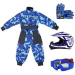 Zorax Blue CAMO XS(3-4 Years) Kids Suit & Gloves S(5cm) & Goggles & Zorax XS (47-48cm) ZOR-X17 Kids Motocross Helmet ECE 2206, Children Motorbike Motorcycle Helmet Set