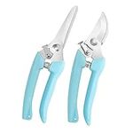 Garden Pruning Shears, 2 Pack Pruning Scissors Gardening Tools, Pruners for Flower, Bushes, Bonsai and Fruit Tree, 1 Bypass Pruning +1 Straight Blade Scissors, Blue