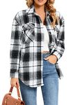 wkwmrpet Womens Plaid Shacket Button Down Wool Blend Fall Flannel Shirt Jacket Black White