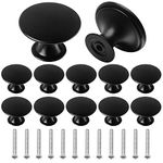 Juibao Black Cabinet Door Knob, Mushroom Drawer Knob, Single Hole Round Drawer Pull Handle with Matching Screws, Pack of 12 (S Black)