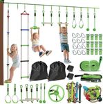 Qaba Obstacle Course for Kids, 32.8ft 10 Piece Zip Line Stackline for Kids, with 2 Monkey Bars, 2 Gym Rings, Rope Ladder, Nest Swing, Tree Protector, Bags, Hanging Tray, Rope Knots