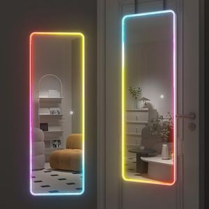 Hasipu LED Door Mirror 47"x16" Full Length Mirror with Bluetooth Speaker, Light up Floor Mirror, Full Body Mirror, Wall Mirror Full Size, Door Mirror with RGB Lights for Bedroom