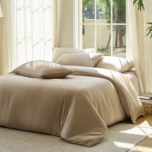 DOZ Duvet Cover Set, 100% Viscose derived from Bamboo, Organically Grown, Buttery Soft, Cooling Duvet Covers, High GSM, 1 Duvet Cover and 2 Pillowcases, 106"x90" (Dune, King/Cal King)