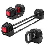 Amstaff Fitness 3-in-1 Adjustable Dumbbell Kettlebell Barbell Set, 12 Weight Adjustment Set – Enhanced Easy Transition, Compact Home Gym Equipment, Safety Lock & Nonslip Handle for Full Body Workout (2-43lbs)