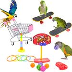 Bird Toys, 5Pcs Bird Intelligence Toys, Interactive Playing Training Parrot Toy Set, Including Mini Shopping Cart, Training Rings, Skateboard, Basketball Hoop Ball, for Parrot, Budgies Cockatiel