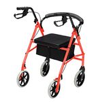 Bonnlo Rollator Walkers with Extra Wide Padded Seat for Seniors Lightweight, Easy Folding Medical Walker with 8 inch Wheels, Storage Pouch, Padded Backrest, Supports up to 300 lbs, Red