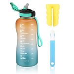 MYFOREST 2200ml/74oz Large Water Bottle, Time Marker for Motivational Hydration, Drop-proof, BPA-free, Flip Top Nozzle/Straw/Carry-Strap/Wide-Mouth for Easy Clean: Cold/Hot/Carbonated/Cider