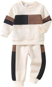 Movtowera Toddler Baby Boy Clothes Textured Color Block Sweatshirt Pant Set