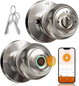 Veise Fingerprint Door Lock, Smart Door Knob with App Control, Biometric Smart Lock for Bedroom Door, Auto Lock, Great for Home, Offices, Pantry, Apartments, Garages, Satin Nickel