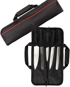 KANGLEUS Chef Knife Bag (5 Slots), Blue/Red Knife Roll Case Kitchen Storage Knife Carrying Pouch Nylon