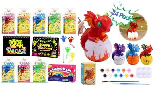 JMMICO 24 Packs Scratch Art Notebook+Sticky Hands+Stickers+Dragon Lamp Craft Kit