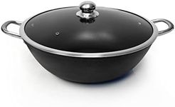 Cast Iron Dutch Oven Stock Pot, wok, Pre-Seasoned nonstick, with tempered glass lid, 2 side handles, 6 Quarts caldero for everyday kitchen and camp, large braiser for cooking, deep fry pan, Light